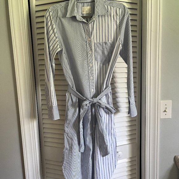 J. Crew Classic-fit cotton poplin shirtdress in mixed stripe Blue & White Size 2 - Picture 4 of 14